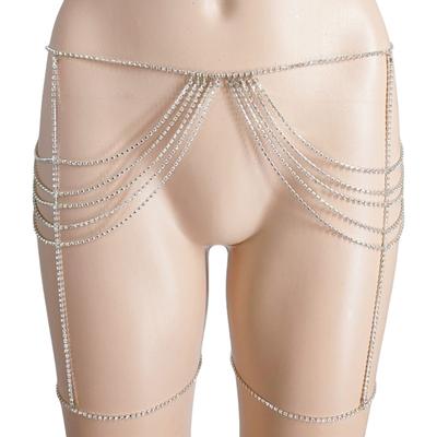 Mehrschichtige Taillen-Strumpfbandkette Strasssteine BeinKette für weiblichen Nachtclub OberschenkelKetten Fransen BikiniKette Körperschmuck