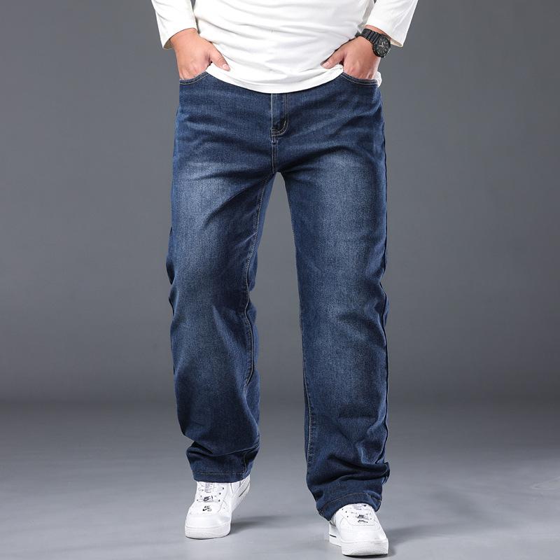 

Мужские джинсовые брюки - Осенне-зимние новинки с высокой посадкой в стиле «папа» среднего возраста, свободного кроя, больших размеров, прямые, стрейч, деловые брюки 36 синий