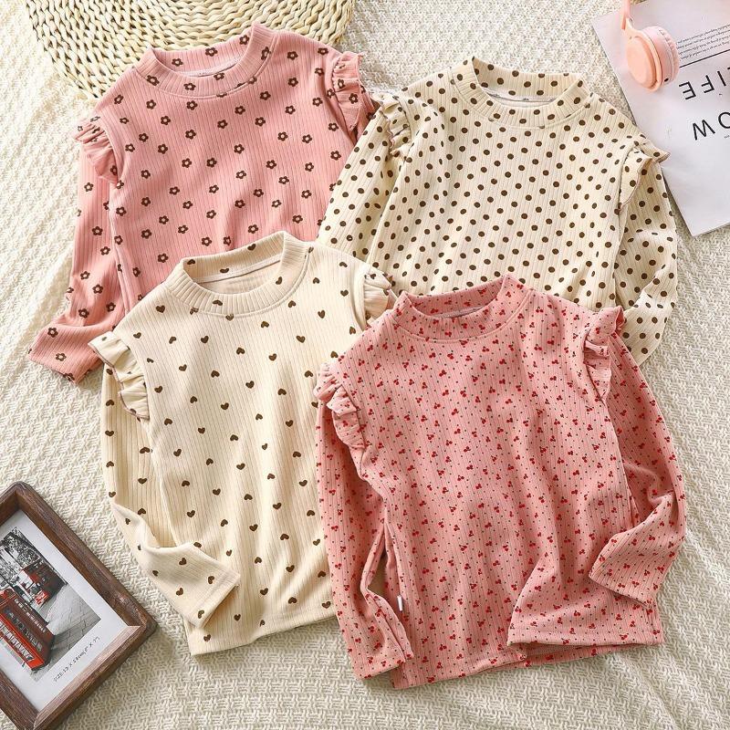 Children's Stylish Long-sleeved Versatile Printed Autumn-style Girls' Blouse with New Sleeves and Floral Print