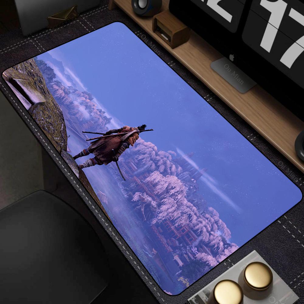 Extended Gaming Mouse Pad Thick Cloth Surface Rubber Mousepad Sekiro Stitched Edge XL Mouse Mat with Non-Slip Grip for Desktop