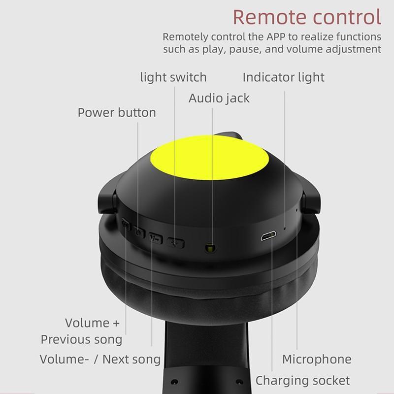 Căști de gaming cu LED, cu ureche de pisică, pliabilă, montată pe cap, Căști Bluetooth 5.0, căști fără fir adevărate cu microfon