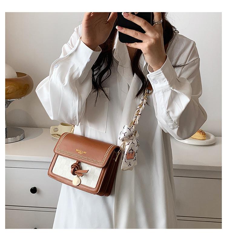 2024 New Color Block Women's Shoulder Bag Ins Fashion Plaid Scarf Crossbody Bag