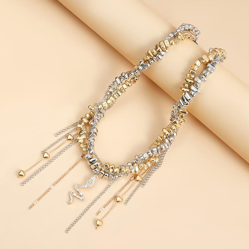 Fashion Trend Accessories Irregular Hand-Beaded Love Fringe Serpentine Pendant Mix Necklace Stainless Steel Jewelry
