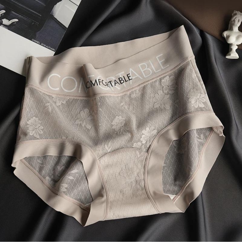 Women's Fashion Seamless Lace Mid Waist Letter Simple Extended Silk Bottom Crotch Underwear