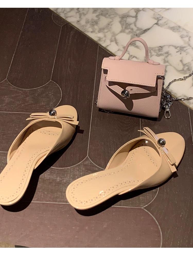 Leather patent leather French temperament kitten heel slippers women's outerwear 2025 summer sandals