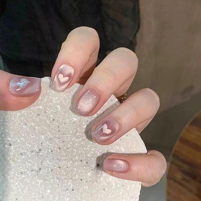 Uñas postizas con diseño de ojo de gato, extraíbles, con diseño de amor, parche para uñas, cortas, 24 unidades