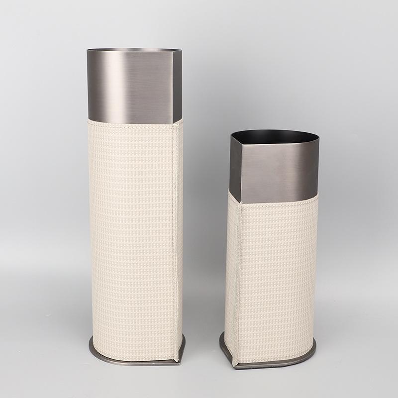 Modern Light Luxury Woven Leather Flower Utensils Model Room Living Room Dining Room Tabletop Dried Flower Cylindrical Vase Decoration Ornaments