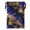 Senshishuin Nishijin Brocade Drawstring Bag (Lined) Blue Fan Cherry Blossom Design, Medium Size