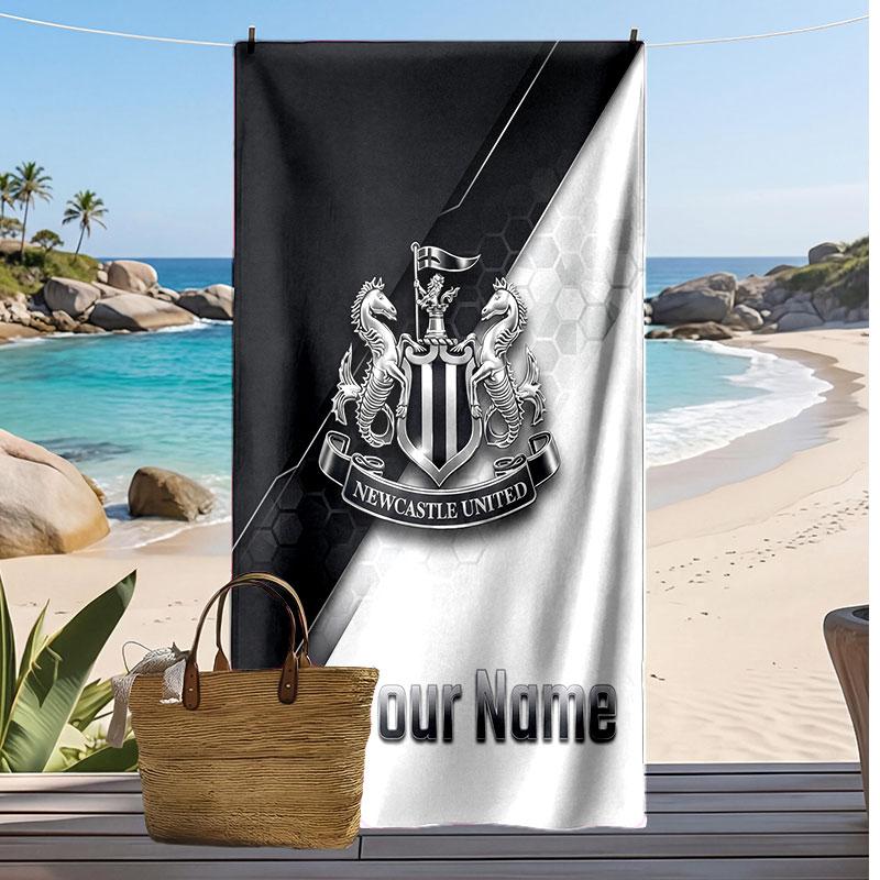 Newcastle United FC Personalized Printed Beach Towel Soccer Logo Support Custom Name Text Absorbent Towel For Sport Travel Special Gift