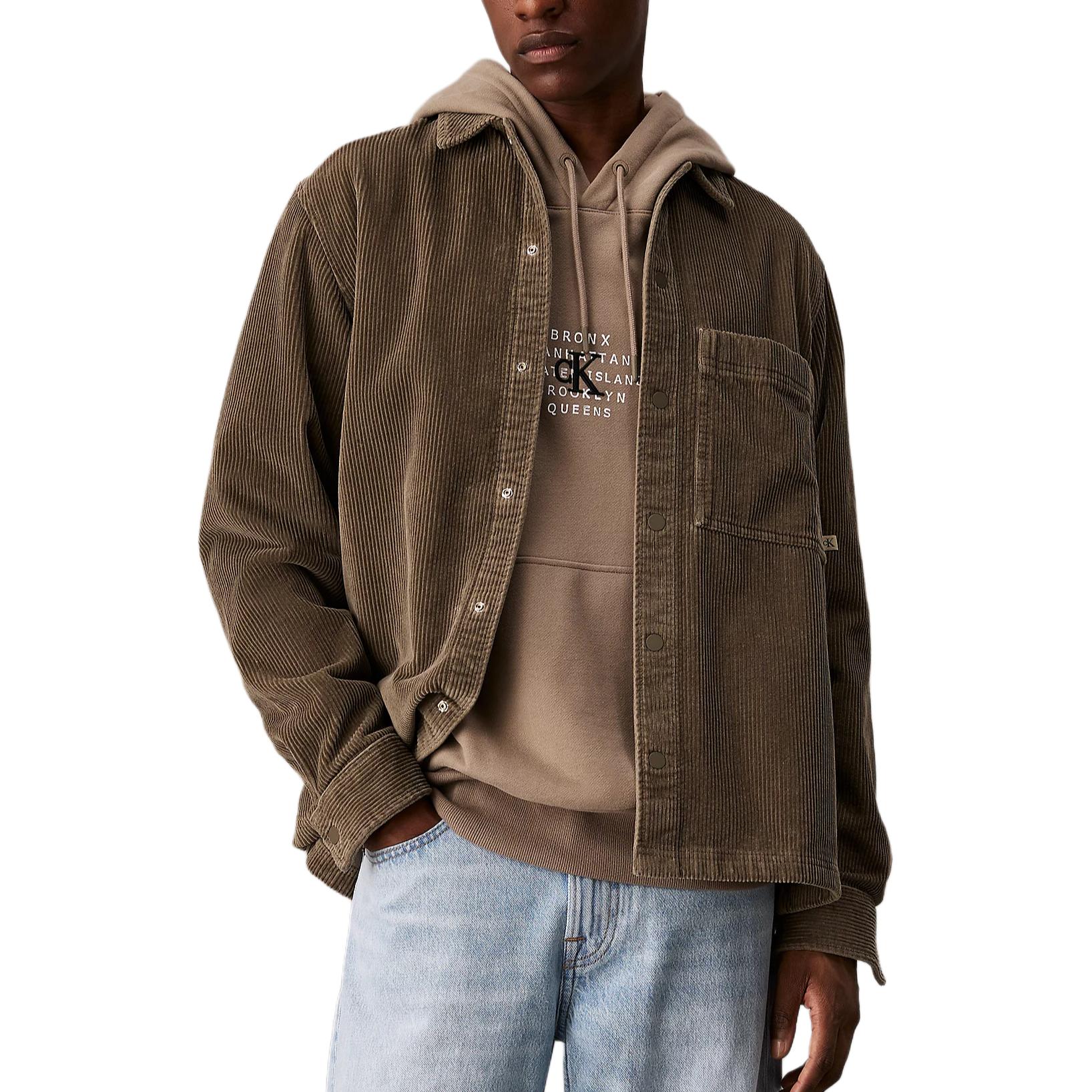 Calvin Klein Casual Solid Pointed Collar Loose Fit Long Sleeve Jacket Men jackets Khaki-Green J30J326678-PFV M