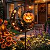 Solar Halloween Schwarze Katze & Kürbis Mond Gartenstecker Licht Mit Hängender Kürbis Laterne Für Hof Terrasse Rasen Außen Dekoration