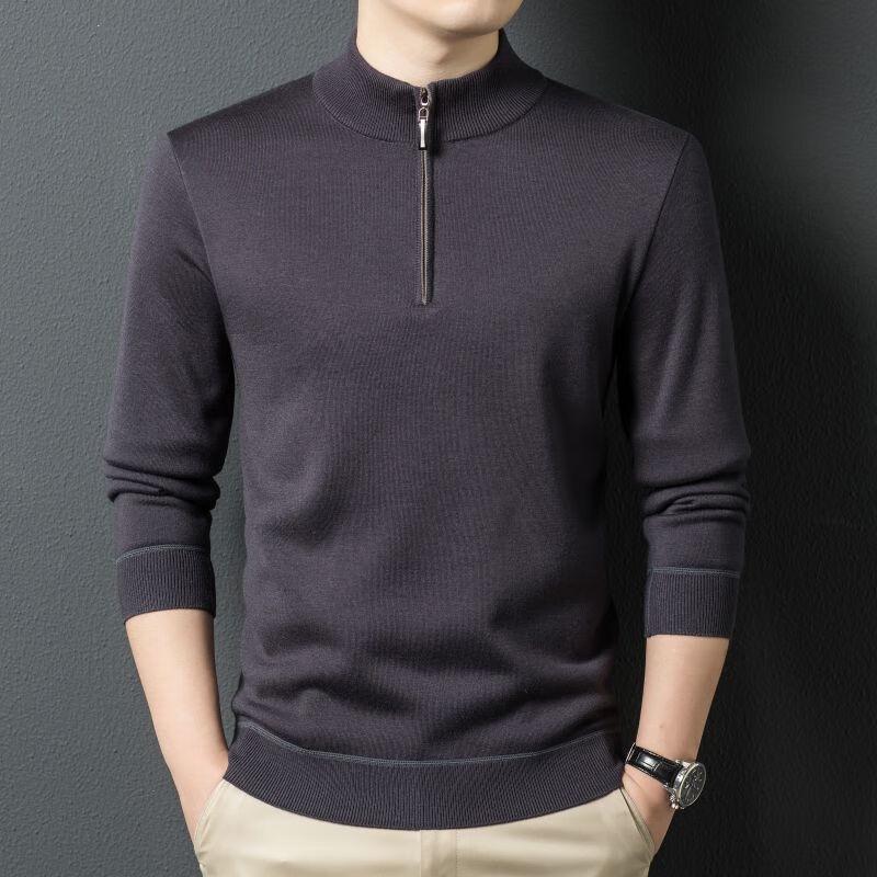 Fengxun Men's Autumn/Winter Half-Zip Mock Neck Solid Knit Sweater FXT5254
