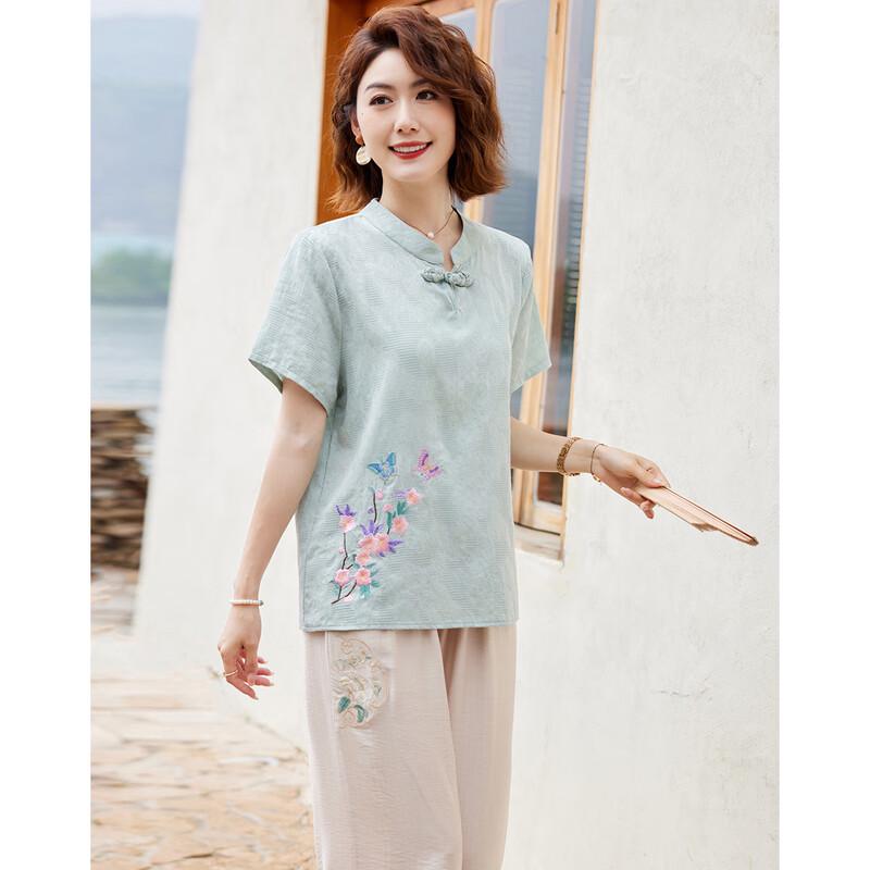 Paster New Chinese Style Embroidered Summer Outfit Set for Mothers