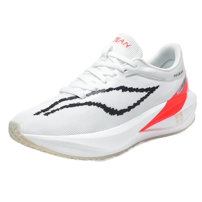 Feidian 5C Couple Middle School Student Physical Test Sports Running Shoes, Lightweight Soft-soled Carbon Plate Shock-absorbing and Breathable Red Ra