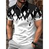 Summer New Men's Zipper Short Sleeved POLO Shirt with 3D Checkered Print