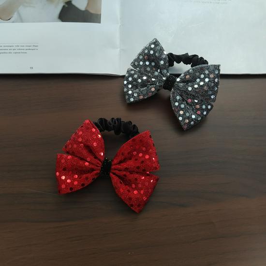 Red & Gray Autumn/Winter Large Bow Hair Tie for Women