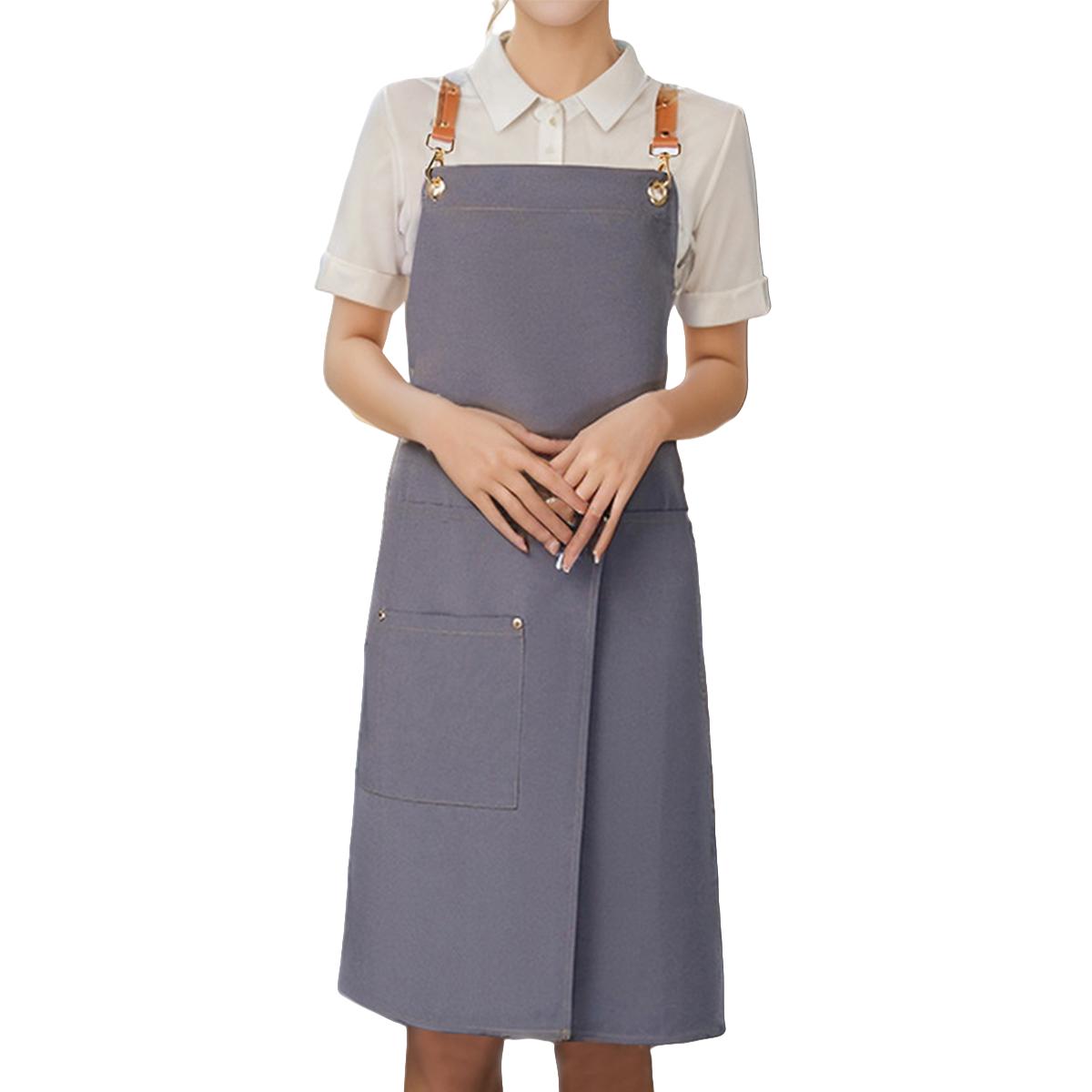 1 kus nepromokavé plátěné zástěry s kapsami - design se štípanou sukní, pohodlná na chůzi, velmi vhodná pro restaurace, kavárny OneSize beige