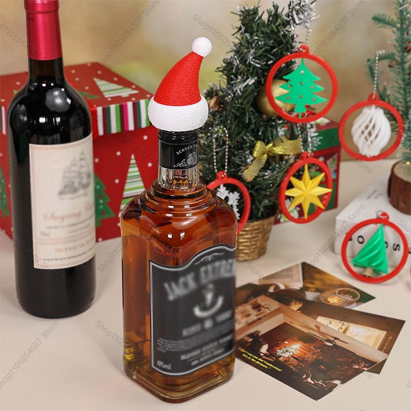 3D Printed Christmas Santa Hat For Wine Alcohol Bottles Ornament Home Xmas Decor Gift