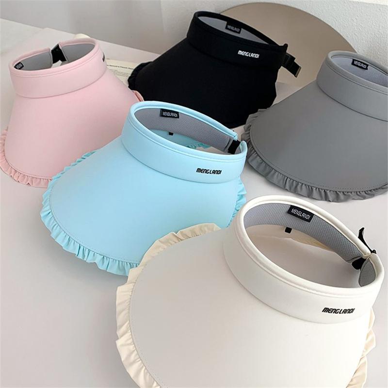 Sweetheart Ice Silk Wide-Brim Lace Sun Hat Breathable Open-Crown Visor With Uv Protection For Travel
