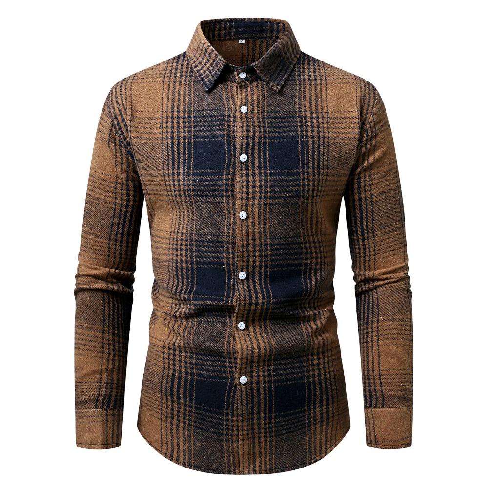 Men’s Checked Long-sleeved Shirt – Men’s Business and Casual Shirt