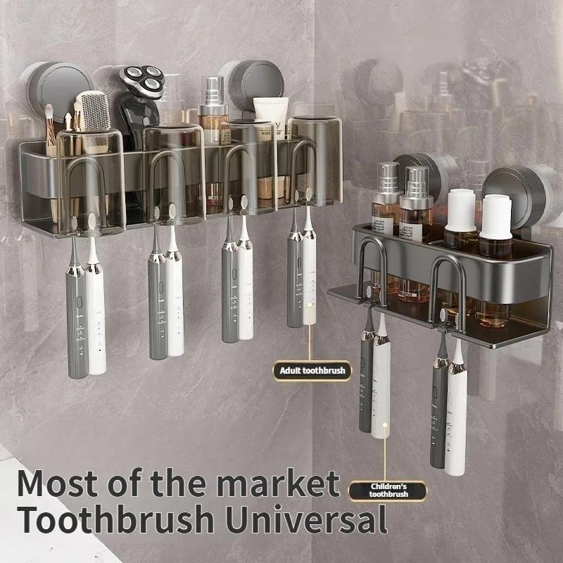 No Need To Drill Suction Cup Detachable Aluminum Toothbrush Holder Storage Squeezing Hole Free Wall Mount