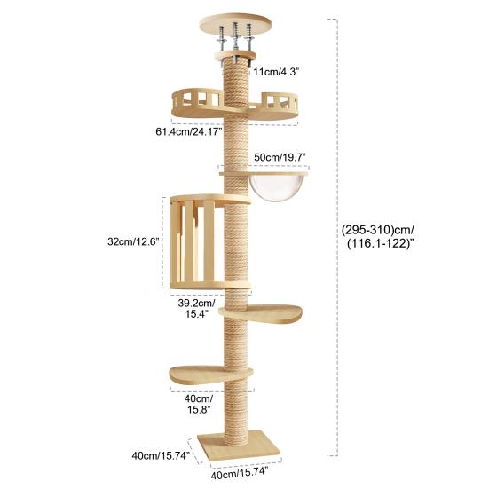Floor To Ceiling Cat Tree, 6 Tier Adjustable Cat Tower with 7 Sisal Posts for Indoor Cats