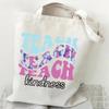Teacher's Day Gift Teacher Print Canvas Tote Bag Women Handbag Colored Letters Teacher Canvas Tote Bag Floral Shoulder Bag