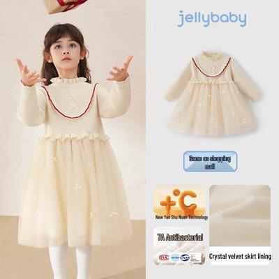 JELLYBABY Girls' Lace Collar Winter Princess Sweater Dress
