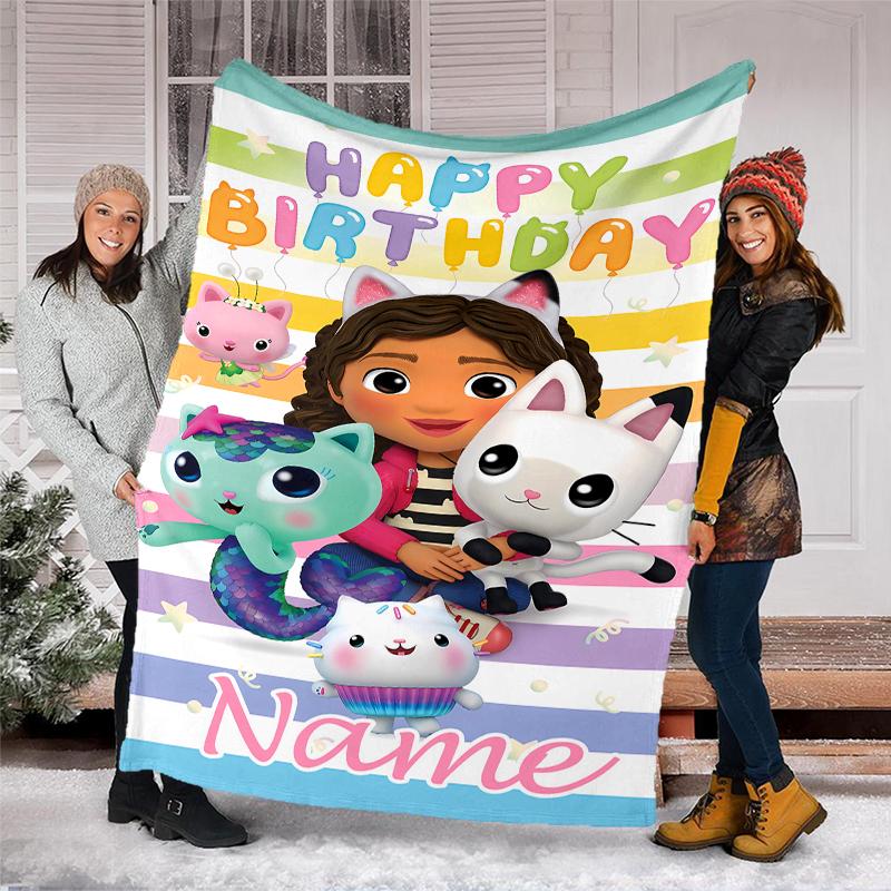Personalized Custom Name Blanket - Gabby's Dollhouse Print Design,Blanket for Sofa,Bed,Travel,Camping - Soft and Warm, Great Gift
