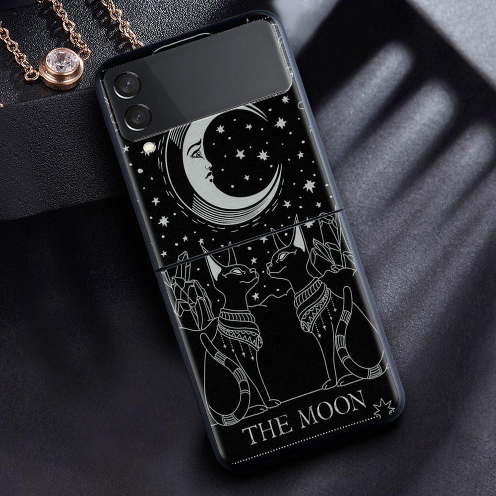For Samsung Galaxy Z Flip 3 5G Case Luxury Matte Black Hard Phone Cover ZFlip 3 Shockproof Fundas Shell Moon Tarot Mystery Totem