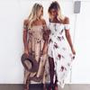 Women Off Shoulder Long Maxi Beach Dress Floral Print Chiffon Summer