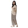 PeiYA Long Sleeve Loungewear Set Size Women's Pajamas, 100% Cotton, (Khaki Stripe, M)