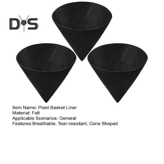 3 Stück kegelförmige Einsätze für Blumenkörbe, Pflanzkorbeinsätze, schwarze Filzeinlagen, Ersatz-Pflanzgefäßeinlagen für hängende Blumenkörbe im Freien