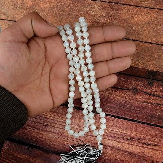 Certified Natural Rainbow Moonstone Mala Semi Precious Crystal Stone 6 Mm 108 Beads Jap Mala Necklace for Reiki Healing Stones