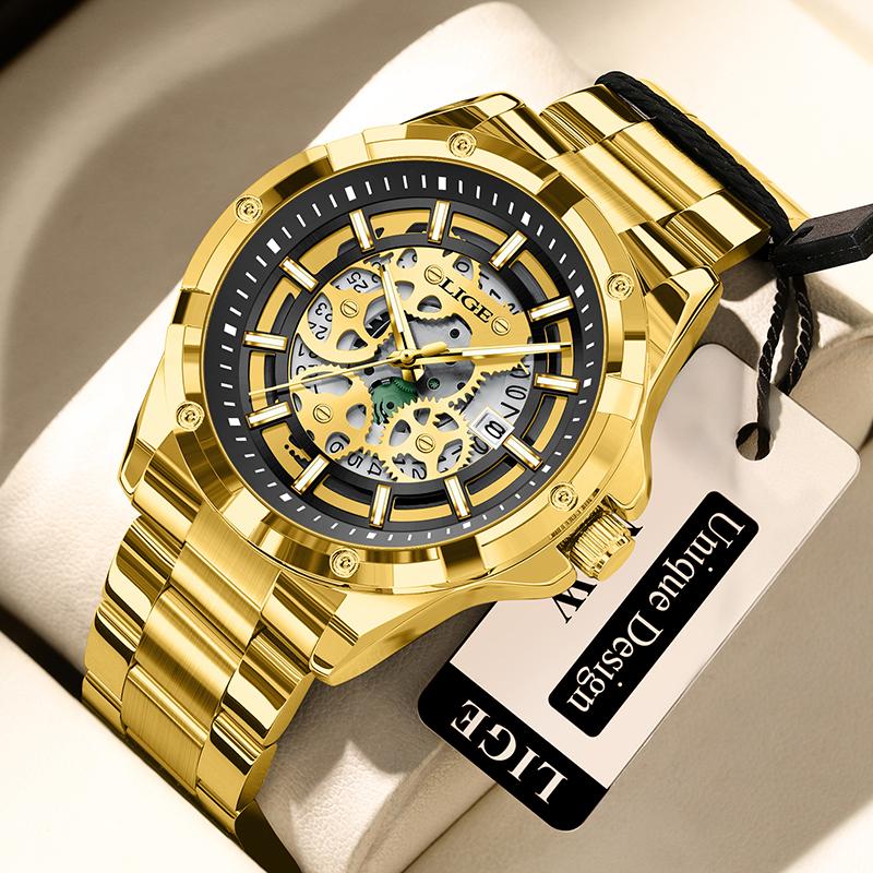 Reloj de Cuarzo para Hombre Negro Esqueleto Hueco Resistente al Agua Reloj para Hombre Deportes al Aire Libre Luminoso Fecha Reloj Masculino Relogios Masculino