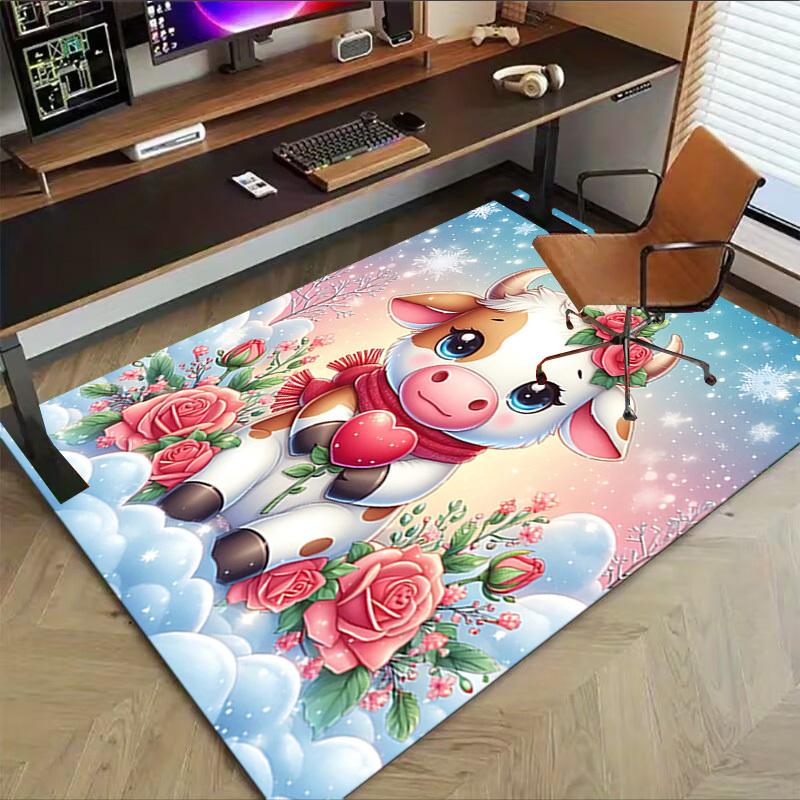 1PC cow, roses Extra Large Non Slip Floor carpet, Office, family, Studio Large Area Rug Indoor Rugs, Bold Statement Piece