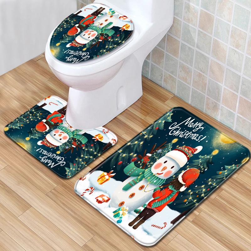 Christmas Toilet Three-Piece Floor Mat Bathroom Three-Piece Carpet Doormat