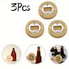 3-Piece Bamboo Beer Bottle Openers With Fridge Magnet - Easy Grip, Round Coaster Design For Home Bar Decor & Wedding Favors