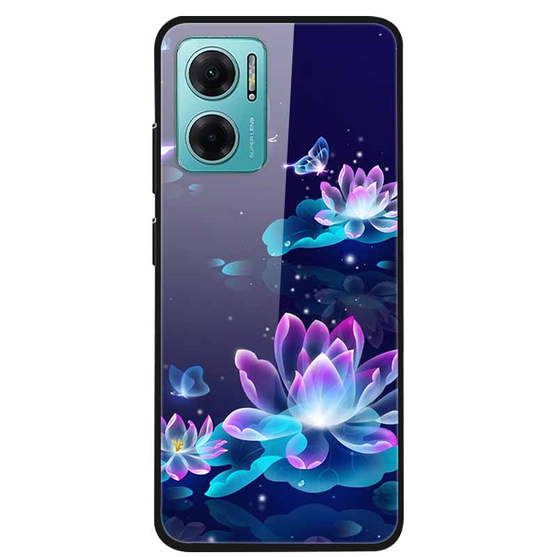 Case For Xiaomi Redmi Note 11E Luxury Tempered Glass Hard Back Cover For Redmi Note 11E Capa Shockproof Flower Funda Wolf Coque