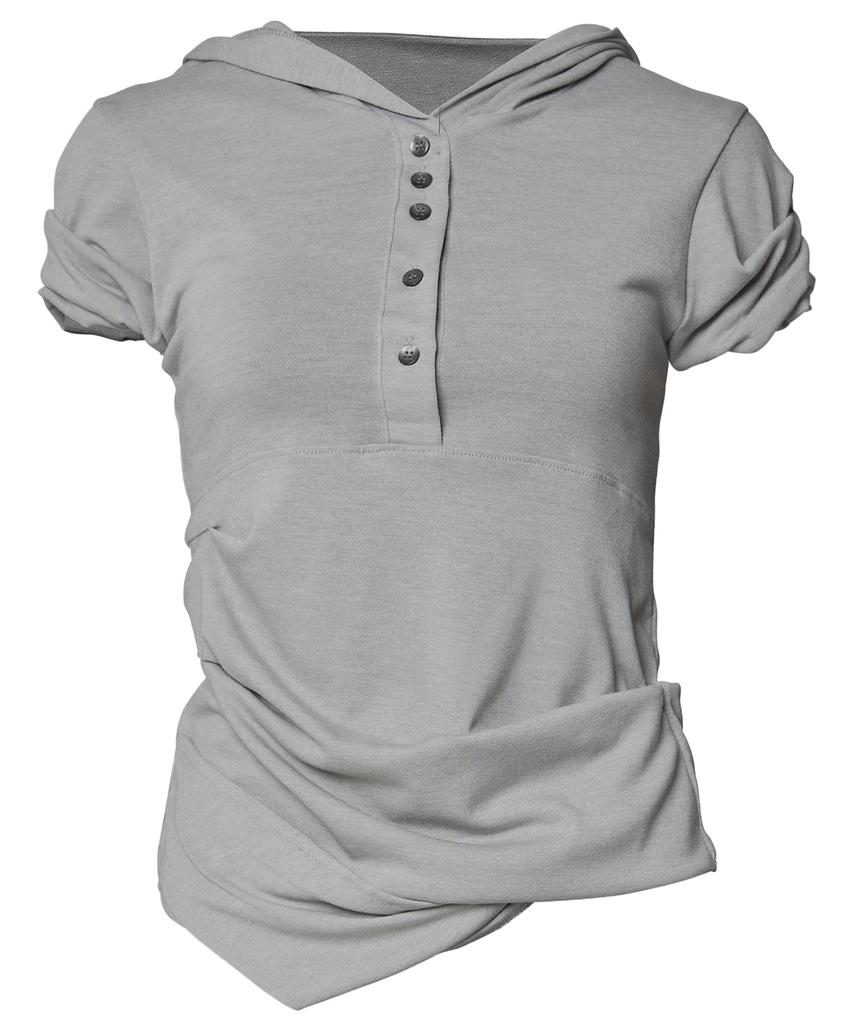 Asymmetrical Draped Hoodie (Fl-127_Gray)