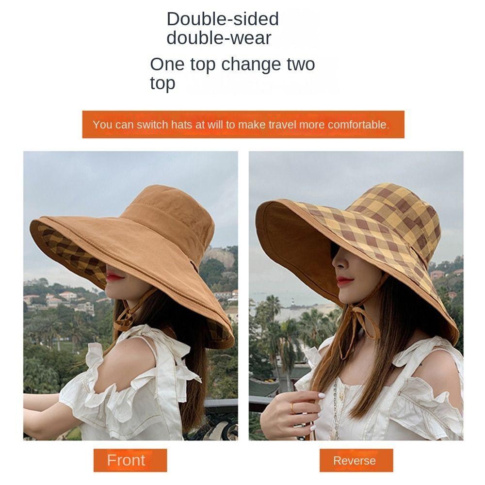 Foldable Sun Protection Hats Double-sided Beach Bucket Hat Simple Fisherman Hat  Travel
