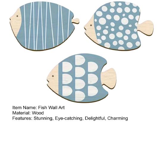3 Pcs Wooden Fish Wall Decor Beach Nautical Coastal Theme Blue Fish Wall Sculpture Vintage Lake House Wall Art for Bathroom Living Room