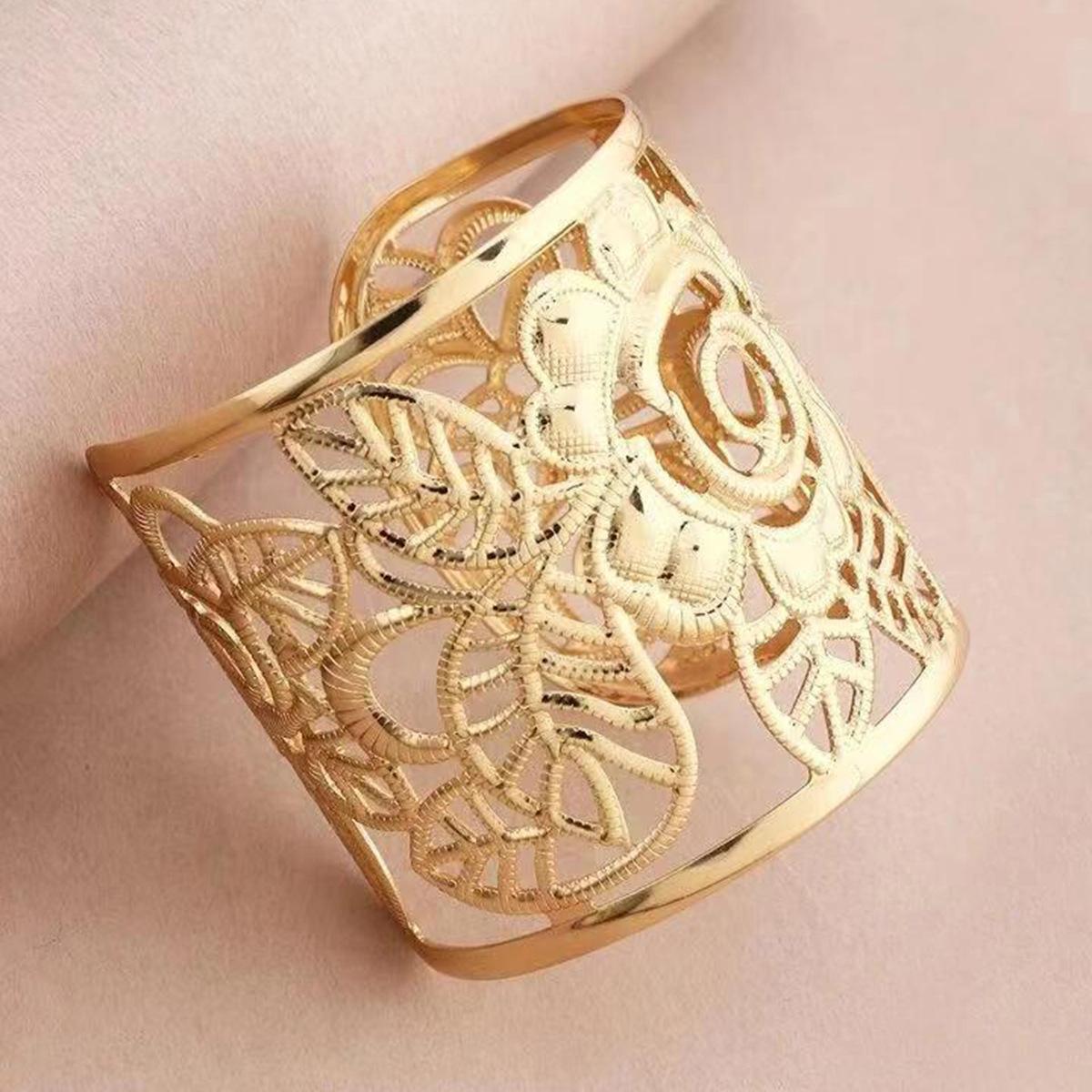 Браслет в виде полого цветка розы, Металлический открытый браслет, Ювелирное изделие