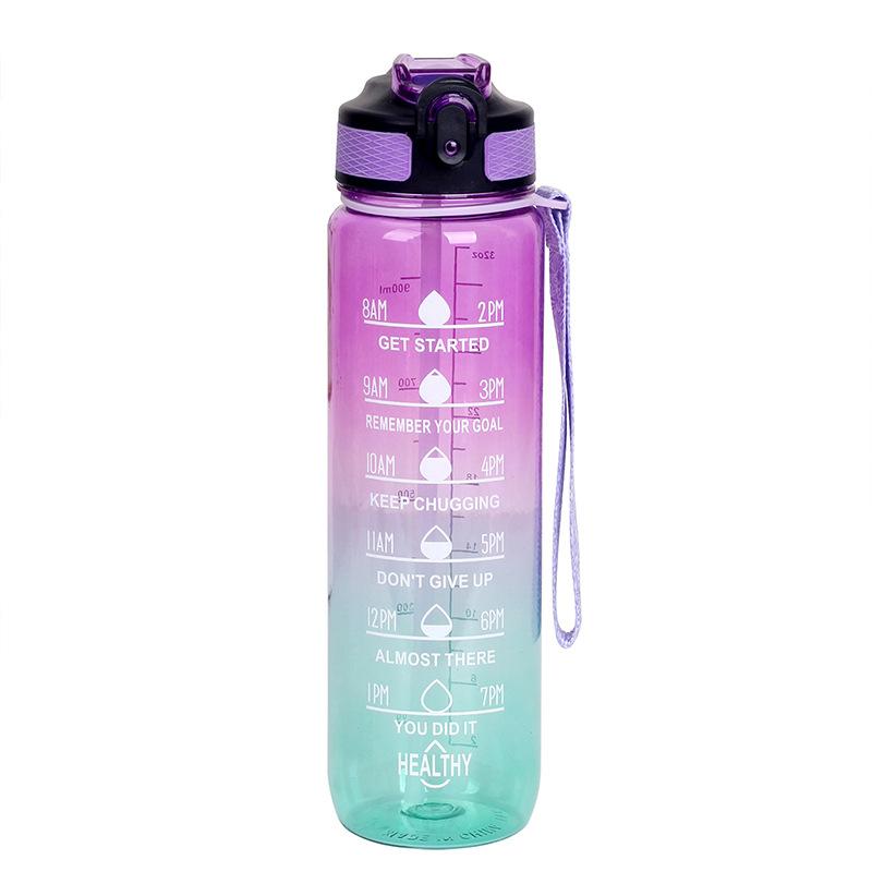 1000ml Large Capacity Water Cup with Handle Straight Mouth Spring Cap Space Cup Plastic Water Cup Sports Outdoor Water Cup