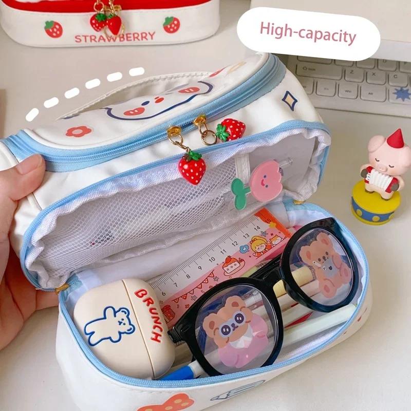 Cute Pencil Case Pencil Bag Pen Cases 2 Layer High Capacity Pencils Pouch Free 1PC DIY Sticker School Stationery Girl Gift