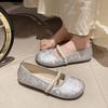 Lovely Flats Female Summer Daily Leather Slip on Round Toe Classic Shoes for Women Solid String Bead Platform Flats Plus Size