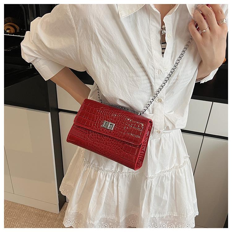 New Crocodile Pattern Fashionable Square Chain Shoulder Bag Crossbody Bag Niche Small Bag Lock Women's Bag
