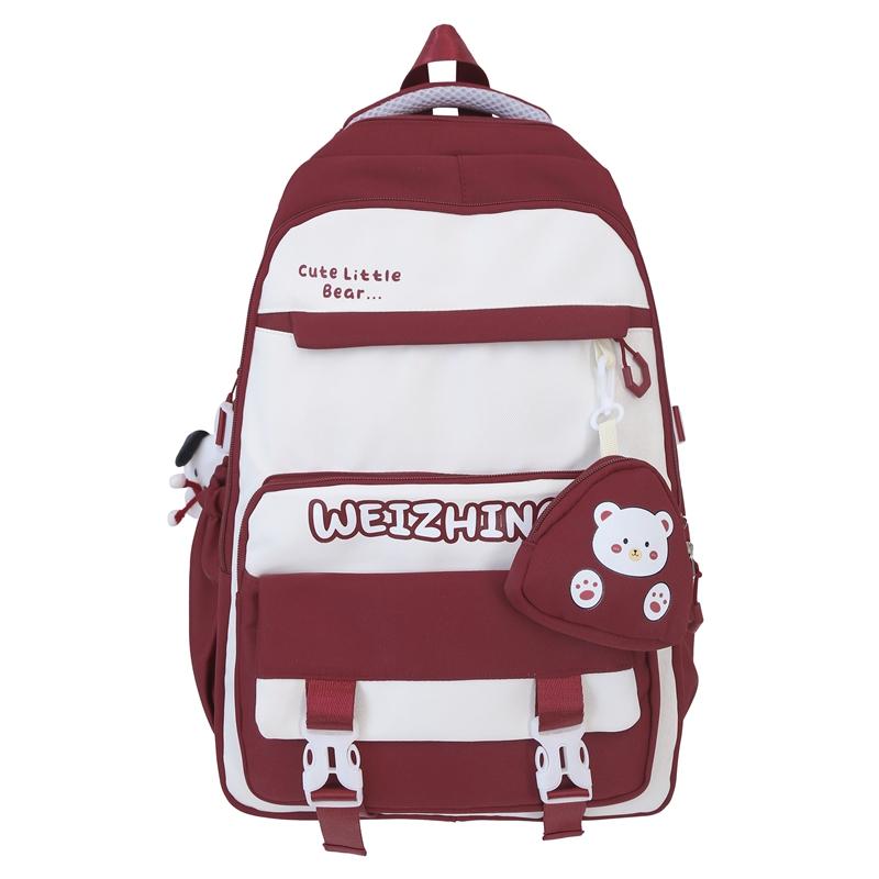 Student Schoolbag Color Block Women's Large Capacity Lightweight Backpack Middle School Student Backpack with Coin Purse