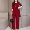 3Pcs/Set O-neck Sleeveless Lady Outfit Irregular Hem Elastic Waistband Pockets Vest Top Wide Leg Pants Mid-length Coat Set