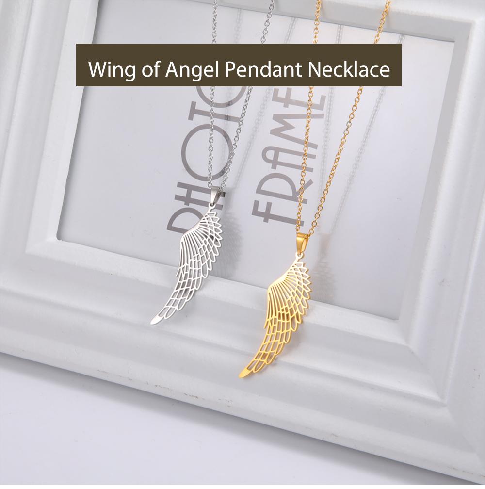 Cazador Hollow Wing of Angel Pendant Necklaces Feather Wings Stainless Steel Gold Color Charm Necklaces for Women Jewelry Kpop